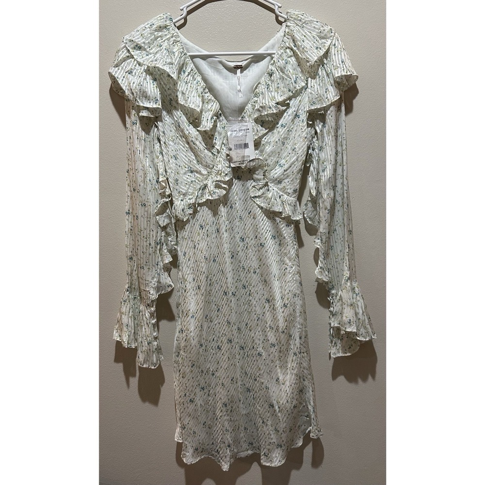 FREE‎ PEOPLE  Women's Sweetest Thing Long Sleeve Minidress Size 2 Ivory Combo - Picture 4 of 9